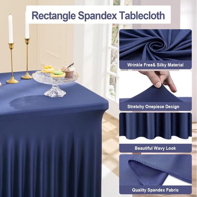 2 stuks marineblauw spandex + polyester stretch tafelkleed met rok-design voor rechthoekige tafels van 180 cm x 76 cm, kreukvrij, veelzijdig inzetbaar, feest- en bruiloftsdecoratie