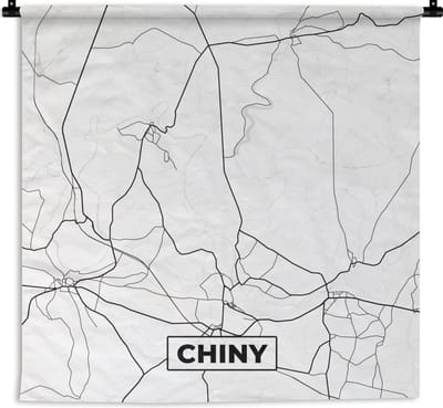 Wandkleed - Wanddoek - België – Chiny – Stadskaart – Kaart – Zwart Wit – Plattegrond - 180x180 cm - Wandtapijt