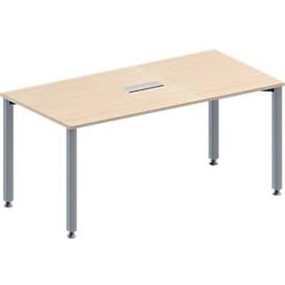 Schäfer Shop Genius Vergadertafel MODENA FLEX, in hoogte verstelbaar, rechthoekige vorm, 4-poot vierkante buis, B 1600 x D 800 mm, 3-voudige contactdoos, esdoornpatroon