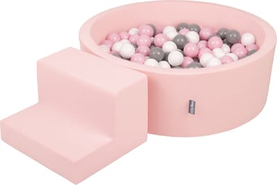 KiddyMoon Schuimspeelplaats met stappen en Ballenbad - 7cm 100 Ballen - Speeltoestel - Ballenbak voor baby - voor kinderen - Hindernisbanen - Roze: Wit Grijs Poederroze