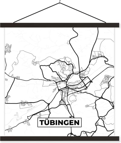 Posterhanger incl. Poster 60x60 cm - Schoolplaat - Plattegrond - Kaart - Tübingen - Stadskaart - Textielposter - Zwarte latten - Stadskaart