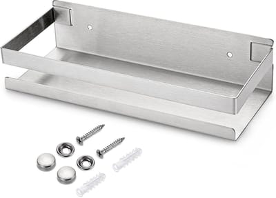 Badkamer Organizer Hoekplank - Roestvrij Stalen Wandmontage, Opslag voor Douche, Keuken en Hotelgebruik (Zilver, 25cm)