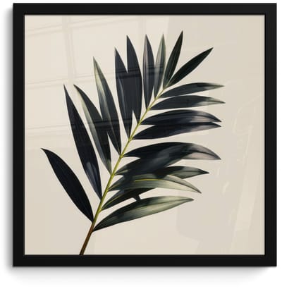 Poster in lijst - Fotolijst 40x40 cm - Posters - Palmblad - Subtiel - Groen - beige - Posterlijst zwart - Decoratie - Wanddecoratie woonkamer - Muurdecoratie slaapkamer