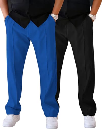Livano Pantalon Heren - Chino - Golfbroek - Nette Broek - Elastische Tailleband - Volwassenen - 2 Stuks - Zwart/Blauw - S