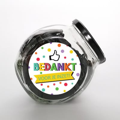 Snoeppot - "Bedankt voor je inzet" - gemengde drop - bedankje - bedankt cadeautje - drop cadeau - bedankt collega - einde stage - afsluiting project