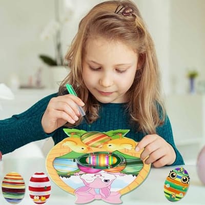 DIY Paasei Decoratieset met Spinner, 8 Kleurrijke Sneldrogende Markers en 3 Ei Decoraties