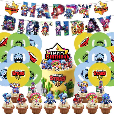Brawl Kids Ballonnenset - 32 delige verjaardagsset Brawl Stars - Ballonnen - Ballonnen Knoppers - Brawl Kids ballonnenset - Caketoppers Brawlstars - Cupcake toppers - Latex ballonnen - BrawlkidsBanner - verjaardag