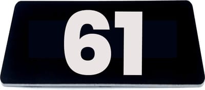 Nummerplaatje 61 - 80 x 50 x 1,6 mm - Zwart/wit - incl. 3M-tape | Nummerbordje - Deur en kamernummer - brievenbusnummers - Gratis verzending - 5 jaar garantie
