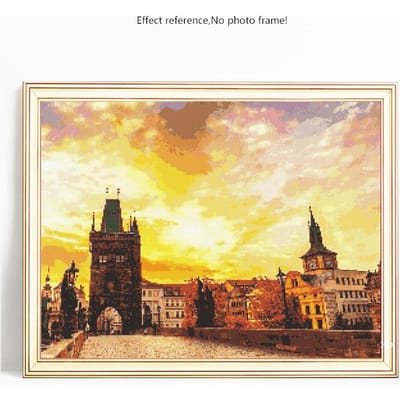 Peinture Diamant 5D DIY Château Scénique Broderie Ronde Complète Vente Strass Photos 20X30 yellow