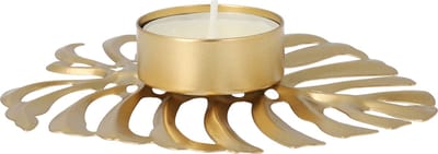 QUVIO Waxinelichthouder - Blad - Theelichthouder - Kaarsenhouder - Woonaccessoires - Decoratieve accessoires - 13 x 10 x 2 cm - Metaal - Goud