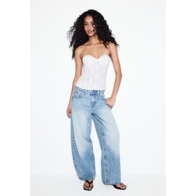 Stradivarius D80 Barrel fit jeans  MIDDENBLAUWE DENIM WASSING 34
