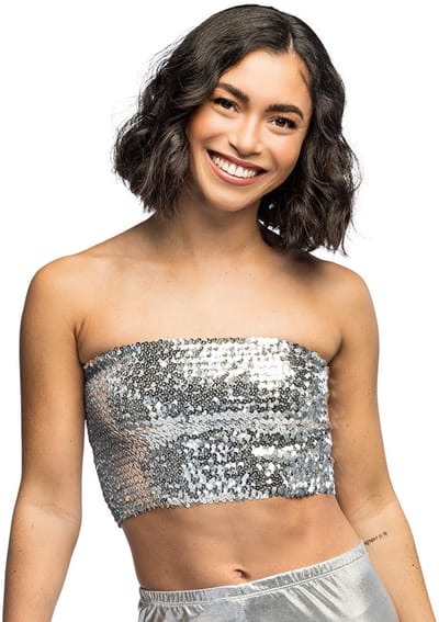 Boland - Top Sparkle zilver (M/L) - Volwassenen - Niet van toepassing - Festival - Rave - Bandeautop - Strapless