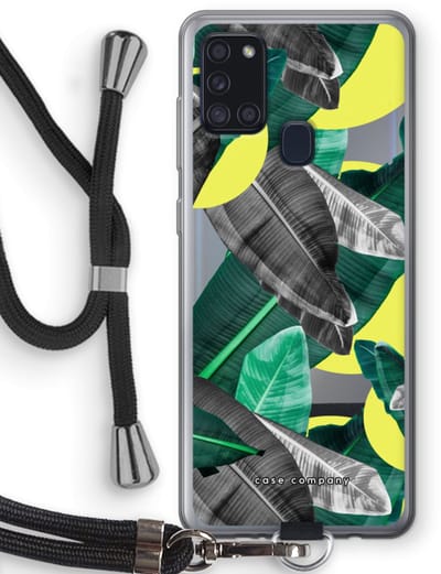 Case Company® - Hoesje met koord geschikt voor Samsung Galaxy A21s hoesje met Koord - Fantasie jungle - Telefoonhoesje met Zwart Koord - Bescherming aan alle Kanten en Over de Schermrand