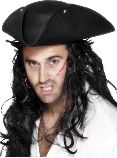 Smiffys Piraten verkleed hoed - zwart - driepunt hoed - heren/dames - carnaval - vilt