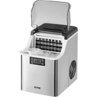 VEVOR ijsblokjesmachine IJsblokjesmachine IJsblokjesmachine 24 blokjes in 15 minuten, 20,4 kg / 24 uur, draagbare ijsblokjesmachine met schep en mand, ijsmachine met 3 formaten voor keukenbarfeestjes