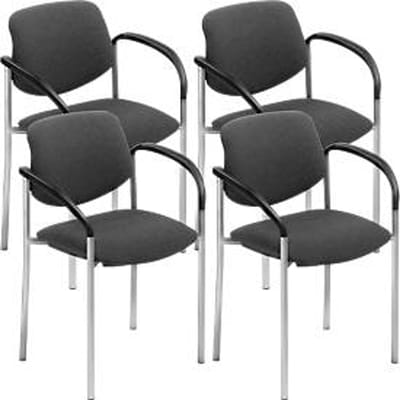 Nowy Styl bezoekersstoel STYL, met armleuningen, stapelbaar tot 6 stuks, tot 110 kg, bekleding antraciet, onderstel aluminiumzilver, 4 stuks