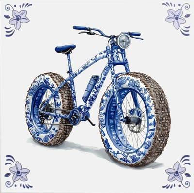 Delfts blauw tegeltje Fatbike - delfts blauw wandbord - delftsblauw - hollandse cadeautjes - wanddecoratie - decoratieve accessoires
