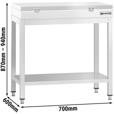 GGM Gastro Edelstahl Arbeitstisch PREMIUM - 700x600mm - mit Grundboden - inkl. Schneideplatte Weiß