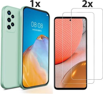 Hoesje Geschikt Voor Samsung Galaxy A72 Hoesje Soft Nano Silicone Backcover Gel Turqoise Met 2x Glazen Screenprotector