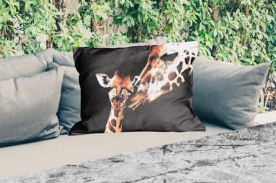 Buitenkussens - Giraffe - Dieren - Zwart - Portret - Dieren - 60x40 cm - Weerbestendig