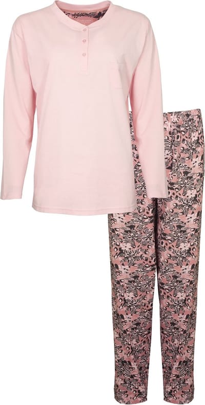 Tenderness Dames Pyjama - Katoen - Polo Sluiting - Zacht Roze - Maat XL