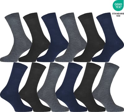 12 Pack - Heren Sokken - 12 Paar - Effen - Zwart, Blauw en Grijs - Maat 39-42