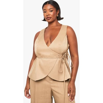 boohoo Dames Plus op maat gemaakte wikkelvest | Mocha | Maat: 16