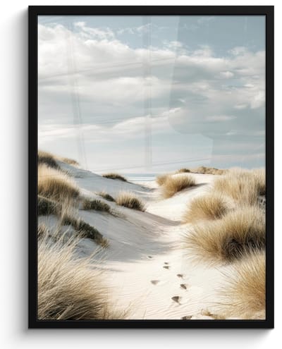 Poster in lijst - Fotolijst 50x70 cm - Posters - Duinen - Gras - Sporen - Wolken - Posterlijst zwart - Decoratie - Wanddecoratie woonkamer - Muurdecoratie slaapkamer