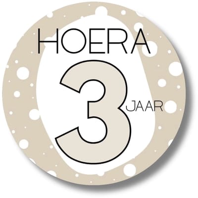 Sticker 3 jaar verjaardag | Stickervel 20 stuks | Beige feeststickers kind