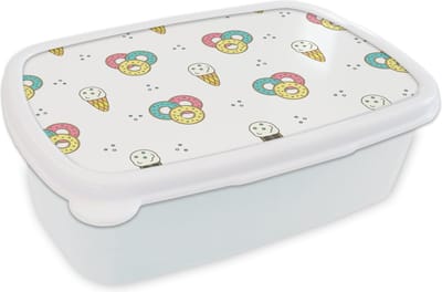 Broodtrommel Wit - Lunchbox - Brooddoos - Patronen - IJs - Donus - Jongens - Kinderen - Kids - 18x12x6 cm - Volwassenen