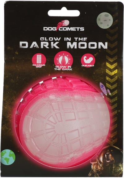 Dog Comets Glow in the Dark Moon Bal - 10 cm - Hondenspeelgoed - Op Water en Land - Apporteerspeelgoed - met Piep - L - Roze