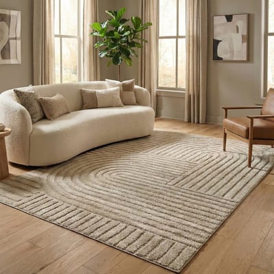 Flycarpets Skadi Curve Vloerkleed Japandi & Scandinavisch - Beige - Laagpolig Tapijt Loper - 80x150 cm