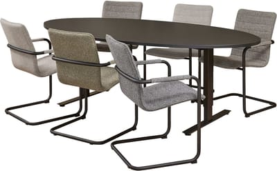 Vergadertafel Teez ellips 220x110cm frame Aluminium (RAL9006) blad Robson Eiken
