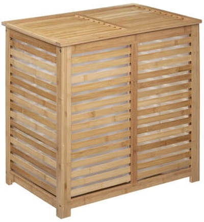 5Five Wasmand Bamboe - Dubbele bak - 2x 50 liter compartiment - 58 x 40 x 60 cm - met deksel