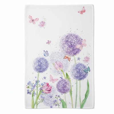Ambiente Theedoek Flower Beauty wit paars 70x50cm