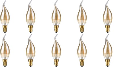 SPL E14 LED Lamp 2W Dimbaar - CRI 93 - Goud - Extra Warm Wit - 2200K - LED Filament Kaars Vlam C35 - Vervangt 15W - 10 Stuks