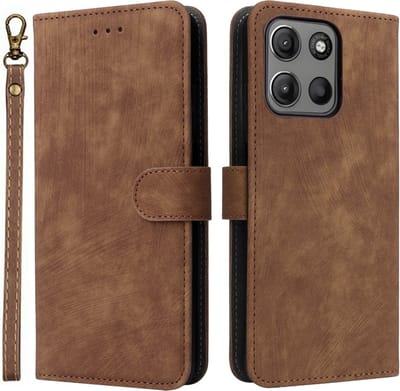 Coverup Hoesje - Geschikt voor Motorola Moto G15 / G17 (Power) Hoesje - Coverup Book Case met Koord - Bruin