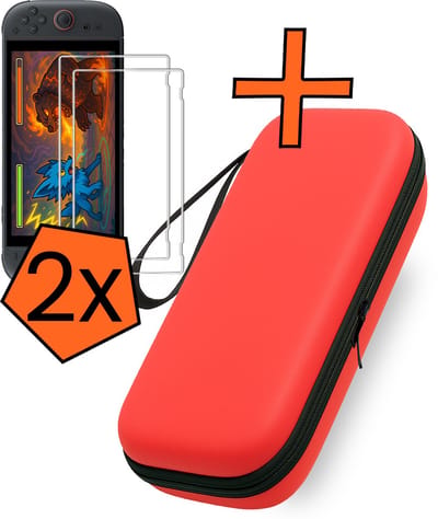 Hoesje Geschikt voor Nintendo Switch 2 Hoes Bescherm Case Hardcover Polsbandje Met 2x Screenprotector - Hoes Geschikt voor Nintendo Switch 2 Case - Rood