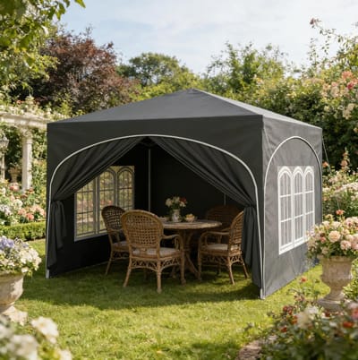 HAUSS SPOLE Partytent - 3 x 3 m - Verstelbare Hoogte - Oxford Stof En Metaal - Grijs - Met Afneembare Zijwanden En Opbergtas