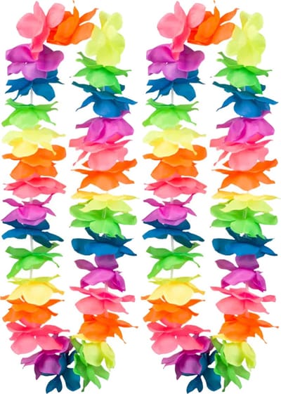 Boland Hawaii krans/slinger - 2x - Tropische/zomerse kleuren mix - Bloemen hals slingers