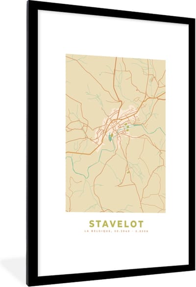 Fotolijst incl. Poster - Stavelot - België - Kaart - Stadskaart - Plattegrond - 60x90 cm - Posterlijst