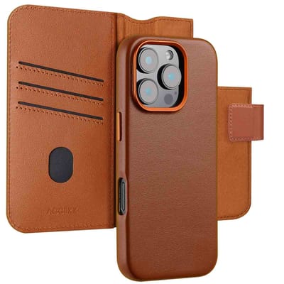 Accezz Hoesje - Geschikt voor Apple iPhone 16 Pro Max - Leather Bookcase 2-in-1 geschikt voor MagSafe - Sienna Brown