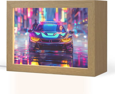 Nachtlampje 20x15 cm - Kinder lampje - Auto - Politie - Stad - Jongens - Kleurrijk - Tafellamp kinderkamer - Slaapkamer lamp - Bedlamp kinderen - Kinderlampje stopcontact - Wandlamp babykamer - Nachtlampjes