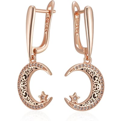 Trend Zwart Emaille Sterren Maan Hangende Oorbellen Voor Vrouwen Roségoud Kleur Met Natuurlijke Zirkonia Fijne Dagelijkse Etnische Sieraden beige