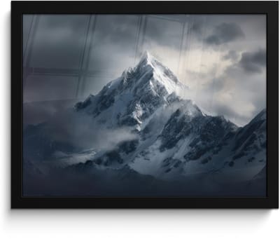 Poster in lijst - Fotolijst 40x30 cm - Posters - Sneeuw - Berg - Wolken - Posterlijst zwart - Decoratie - Wanddecoratie woonkamer - Muurdecoratie slaapkamer
