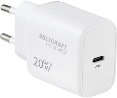 VOLTCRAFT UC-20W001 USB-oplader 20 W 1x USB-C Fast Charge, USB PD 3.0 Wit GaN