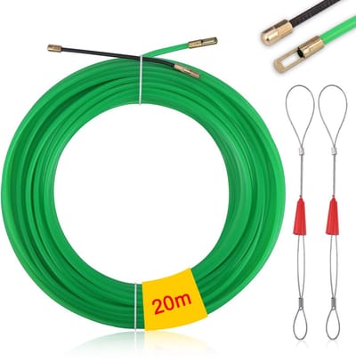 JHUBERS- Dradentrekker 20m - Kabel Trekstaven - Elektrische Draad Trekker - Metalen Grijpdraden - Vistape met Sluitlijnen - Draad Diameter 4 mm - Kabeltrekker