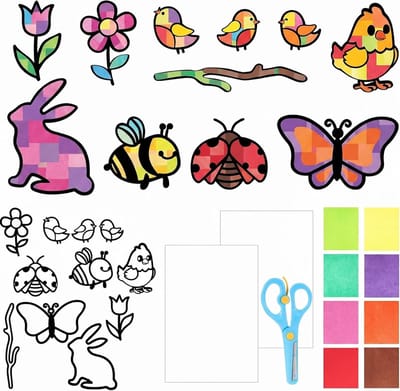 Knutselset voor Pasen en Lente met 22 stuks - Creatieve activiteiten voor kinderen met bloemen, vogels en vlinders voor lentedecoratie