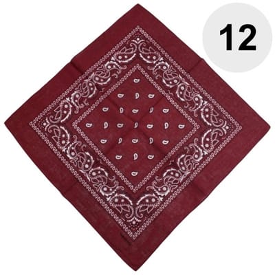 Fako Fashion - Bandana - Hoofddoek - Mondbescherming - Zakdoek - Paisley - Bordeaux Rood - 12 Stuks
