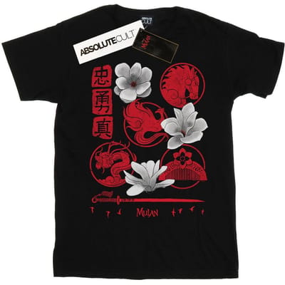 Disney Dames/Dames Mulan Film Pictogrammen Katoenen Vriendje T-shirt (Zwart)